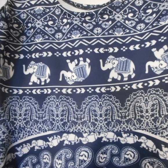 Blue white Elephant Indian Print sleeveless dress - Picture 3 of 6